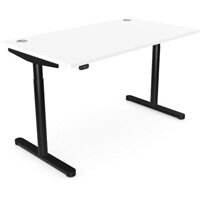 RoundE Electric Dual Motor Height Adjustable Rectangular Home Office Sit Stand Desk Portal Top W1400xD700xH650-1150mm White Top Black Frame 10 Year Warranty