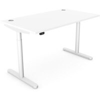 RoundE Electric Dual Motor Height Adjustable Rectangular Home Office Sit Stand Desk Portal Top W1400xD700xH650-1150mm White Top White Frame 10 Year Warranty