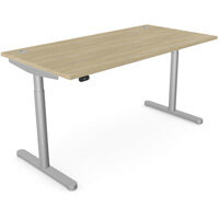 RoundE Electric Dual Motor Height Adjustable Rectangular Home Office Sit Stand Desk Portal Top W1600xD700xH650-1150mm Urban Oak Top Silver Frame 10 Year Warranty