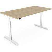 RoundE Electric Dual Motor Height Adjustable Rectangular Home Office Sit Stand Desk Portal Top W1600xD700xH650-1150mm Urban Oak Top White Frame 10 Year Warranty