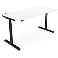 RoundE Electric Dual Motor Height Adjustable Rectangular Home Office Sit Stand Desk Portal Top W1600xD700xH650-1150mm White Top Black Frame 10 Year Warranty
