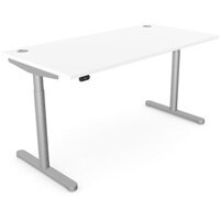 RoundE Electric Dual Motor Height Adjustable Rectangular Home Office Sit Stand Desk Portal Top W1600xD700xH650-1150mm White Top Silver Frame 10 Year Warranty