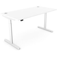 RoundE Electric Dual Motor Height Adjustable Rectangular Home Office Sit Stand Desk Portal Top W1600xD700xH650-1150mm White Top White Frame 10 Year Warranty