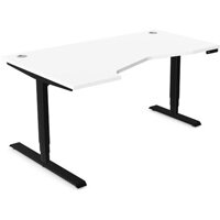 LEAP Electric Dual Motor Height Adjustable Ergonomic Shaped Left Hand K Top Sit Stand Desk W1600xD1000xH620-1270mm White Top Black Frame 10 Year Warranty