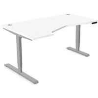 LEAP Electric Dual Motor Height Adjustable Ergonomic Shaped Left Hand K Top Sit Stand Desk W1600xD1000xH620-1270mm White Top Silver Frame 10 Year Warranty