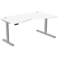 LEAP Electric Dual Motor Height Adjustable Ergonomic Shaped Right Hand K Top Sit Stand Desk W1600xD1000xH620-1270mm White Top Silver Frame 10 Year Warranty