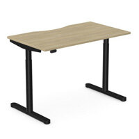 RoundE Electric Dual Motor Height Adjustable Rectangular Home Office Sit Stand Desk Dual Purpose Scallop Top W1200xD700xH650-1150mm Urban Oak Top Black Frame 10 Year Warranty