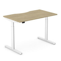 RoundE Electric Dual Motor Height Adjustable Rectangular Home Office Sit Stand Desk Dual Purpose Scallop Top W1200xD700xH650-1150mm Urban Oak Top White Frame 10 Year Warranty