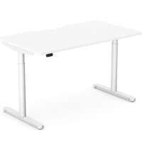 RoundE Electric Dual Motor Height Adjustable Rectangular Home Office Sit Stand Desk Dual Purpose Scallop Top W1400xD800xH650-1150mm White Top White Frame 10 Year Warranty