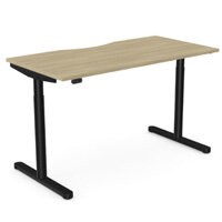 RoundE Electric Dual Motor Height Adjustable Rectangular Home Office Sit Stand Desk Dual Purpose Scallop Top W1600xD700xH650-1150mm Urban Oak Top Black Frame 10 Year Warranty