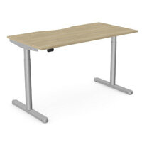 RoundE Electric Dual Motor Height Adjustable Rectangular Home Office Sit Stand Desk Dual Purpose Scallop Top W1600xD700xH650-1150mm Urban Oak Top Silver Frame 10 Year Warranty