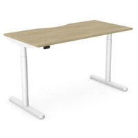 RoundE Electric Dual Motor Height Adjustable Rectangular Home Office Sit Stand Desk Dual Purpose Scallop Top W1600xD700xH650-1150mm Urban Oak Top White Frame 10 Year Warranty