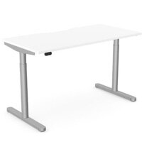 RoundE Electric Dual Motor Height Adjustable Rectangular Home Office Sit Stand Desk Dual Purpose Scallop Top W1600xD700xH650-1150mm White Top Silver Frame 10 Year Warranty
