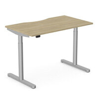 RoundE Electric Dual Motor Height Adjustable Rectangular Home Office Sit Stand Desk Dual Purpose Scallop Top W1600xD800xH650-1150mm Urban Oak Top Silver Frame 10 Year Warranty