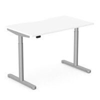 RoundE Electric Dual Motor Height Adjustable Rectangular Home Office Sit Stand Desk Dual Purpose Scallop Top W1600xD800xH650-1150mm White Top Silver Frame 10 Year Warranty