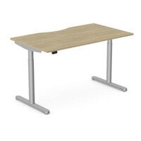 RoundE Electric Dual Motor Height Adjustable Rectangular Home Office Sit Stand Desk Dual Purpose Scallop Top W1400xD800xH650-1150mm Urban Oak Top Silver Frame 10 Year Warranty