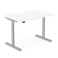 RoundE Electric Dual Motor Height Adjustable Rectangular Home Office Sit Stand Desk Dual Purpose Scallop Top W1200xD800xH650-1150mm White Top Silver Frame 10 Year Warranty
