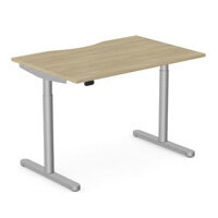 RoundE Electric Dual Motor Height Adjustable Rectangular Home Office Sit Stand Desk Dual Purpose Scallop Top W1200xD800xH650-1150mm Urban Oak Top Silver Frame 10 Year Warranty