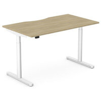 RoundE Electric Dual Motor Height Adjustable Rectangular Home Office Sit Stand Desk Dual Purpose Scallop Top W1200xD800xH650-1150mm Urban Oak Top White Frame 10 Year Warranty