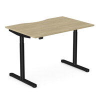 RoundE Electric Dual Motor Height Adjustable Rectangular Home Office Sit Stand Desk Dual Purpose Scallop Top W1200xD800xH650-1150mm Urban Oak Top Black Frame 10 Year Warranty