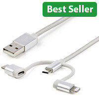 StarTech.com 1 m (3 f.t) USB Multi Charging Cable - USB to Micro-USB or USB-C or Lightning for iPhone / iPad / iPod / Android - Apple MFi Certified - 3 in 1 USB Charger - Braided, 1 m, USB A, Micro-USB B, USB 2.0, 480 Mbit/s, Silver