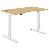 Zoom Electric Dual Motor Height Adjustable Curved Sit Stand Desk Portal Top W1200xD700xH680-1180mm Natural Light Bamboo Top White Frame 10 Year Warranty