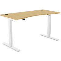 Zoom Electric Dual Motor Height Adjustable Curved Sit Stand Desk Portal Top W1400xD700xH680-1180mm Natural Light Bamboo Top White Frame 10 Year Warranty