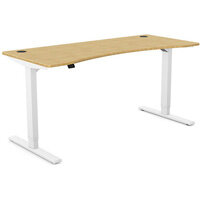 Zoom Electric Dual Motor Height Adjustable Curved Sit Stand Desk Portal Top W1600xD700xH680-1180mm Natural Light Bamboo Top White Frame 10 Year Warranty