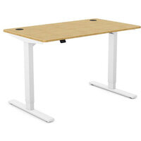 Zoom Electric Dual Motor Height Adjustable Rectangular Sit Stand Desk Portal Top W1200xD700xH680-1180mm Natural Light Bamboo Top White Frame 10 Year Warranty