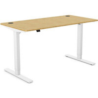 Zoom Electric Dual Motor Height Adjustable Rectangular Sit Stand Desk Portal Top W1400xD700xH680-1180mm Natural Light Bamboo Top White Frame 10 Year Warranty