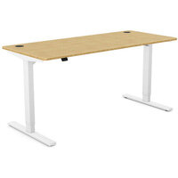 Zoom Electric Dual Motor Height Adjustable Rectangular Sit Stand Desk Portal Top W1600xD700xH680-1180mm Natural Light Bamboo Top White Frame 10 Year Warranty