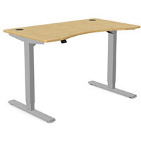 Zoom Electric Dual Motor Height Adjustable Curved Sit Stand Desk Portal Top W1200xD700xH680-1180mm Natural Light Bamboo Top Silver Frame 10 Year Warranty