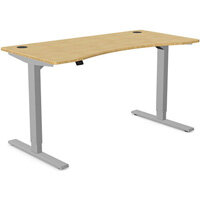 Zoom Electric Dual Motor Height Adjustable Curved Sit Stand Desk Portal Top W1400xD700xH680-1180mm Natural Light Bamboo Top Silver Frame 10 Year Warranty