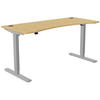 Zoom Electric Dual Motor Height Adjustable Curved Sit Stand Desk Portal Top W1600xD700xH680-1180mm Natural Light Bamboo Top Silver Frame 10 Year Warranty