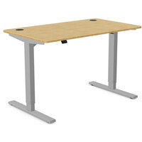 Zoom Electric Dual Motor Height Adjustable Rectangular Sit Stand Desk Portal Top W1200xD700xH680-1180mm Natural Light Bamboo Top Silver Frame 10 Year Warranty