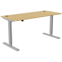 Zoom Electric Dual Motor Height Adjustable Rectangular Sit Stand Desk Portal Top W1600xD700xH680-1180mm Natural Light Bamboo Top Silver Frame 10 Year Warranty