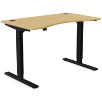 Zoom Electric Dual Motor Height Adjustable Curved Sit Stand Desk Portal Top W1200xD700xH680-1180mm Natural Light Bamboo Top Black Frame 10 Year Warranty