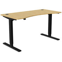 Zoom Electric Dual Motor Height Adjustable Curved Sit Stand Desk Portal Top W1400xD700xH680-1180mm Natural Light Bamboo Top Black Frame 10 Year Warranty