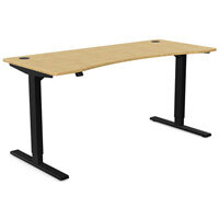 Zoom Electric Dual Motor Height Adjustable Curved Sit Stand Desk Portal Top W1600xD700xH680-1180mm Natural Light Bamboo Top Black Frame 10 Year Warranty
