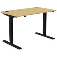Zoom Electric Dual Motor Height Adjustable Rectangular Sit Stand Desk Portal Top W1200xD700xH680-1180mm Natural Light Bamboo Top Black Frame 10 Year Warranty