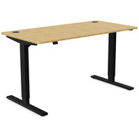 Zoom Electric Dual Motor Height Adjustable Rectangular Sit Stand Desk Portal Top W1400xD700xH680-1180mm Natural Light Bamboo Top Black Frame 10 Year Warranty