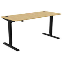 Zoom Electric Dual Motor Height Adjustable Rectangular Sit Stand Desk Portal Top W1600xD700xH680-1180mm Natural Light Bamboo Top Black Frame 10 Year Warranty