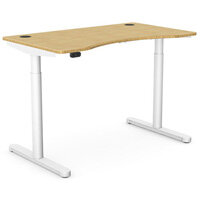 RoundE Electric Dual Motor Height Adjustable Curved Sit Stand Desk Portal Top W1200xD700xH645-1145mm Natural Light Bamboo Top White Frame 10 Year Warranty