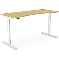 RoundE Electric Dual Motor Height Adjustable Curved Sit Stand Desk Portal Top W1600xD700xH645-1145mm Natural Light Bamboo Top White Frame 10 Year Warranty