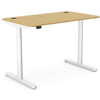 RoundE Electric Dual Motor Height Adjustable Rectangular Sit Stand Desk Portal Top W1200xD700xH645-1145mm Natural Light Bamboo Top White Frame 10 Year Warranty