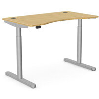 RoundE Electric Dual Motor Height Adjustable Curved Sit Stand Desk Portal Top W1200xD700xH645-1145mm Natural Light Bamboo Top Silver Frame 10 Year Warranty