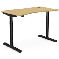 RoundE Electric Dual Motor Height Adjustable Curved Sit Stand Desk Portal Top W1200xD700xH645-1145mm Natural Light Bamboo Top Black Frame 10 Year Warranty