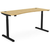 RoundE Electric Dual Motor Height Adjustable Curved Sit Stand Desk Portal Top W1600xD700xH645-1145mm Natural Light Bamboo Top Black Frame 10 Year Warranty