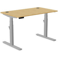 Leap Electric Dual Motor Height Adjustable Rectangular Sit Stand Desk Portal Top W1200xD700xH615-1265mm Natural Light Bamboo Top Silver Frame 10 Year Warranty