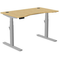 Leap Electric Dual Motor Height Adjustable Curved Sit Stand Desk Portal Top W1200xD700xH615-1265mm Natural Light Bamboo Top Silver Frame 10 Year Warranty